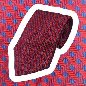 Brooks Brothers Makers 100% Silk Jacquard Tie Mens Foulard Red Blue USA 58.25"